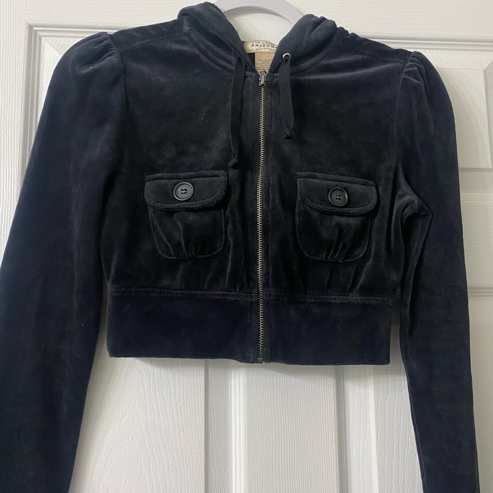 Cropped Velour Hoodie